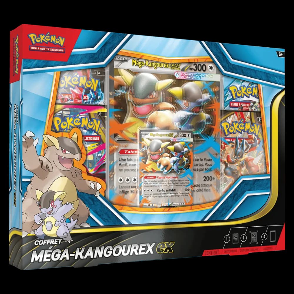 Coffret Pokémon Méga-Kangourex-ex, 4 boosters et cartes promo