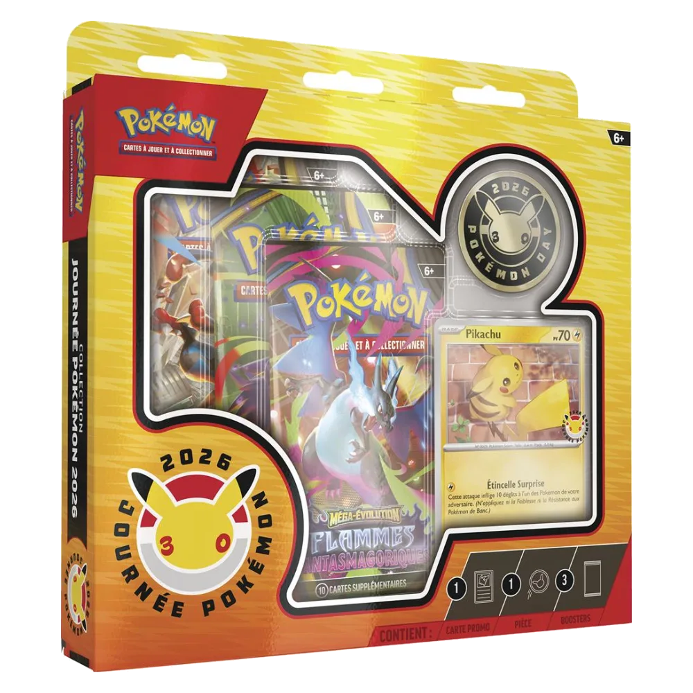 Coffret Pokémon Day 2026 Pikachu 30 ans avec carte promo et pièce
