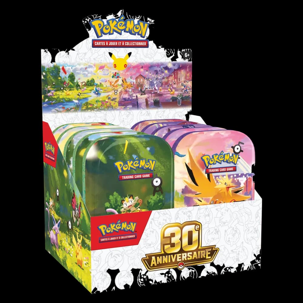 Mini Tin Pokémon 30e Anniversaire Jour & Nuit avec Pikachu, boîte métal à collectionner