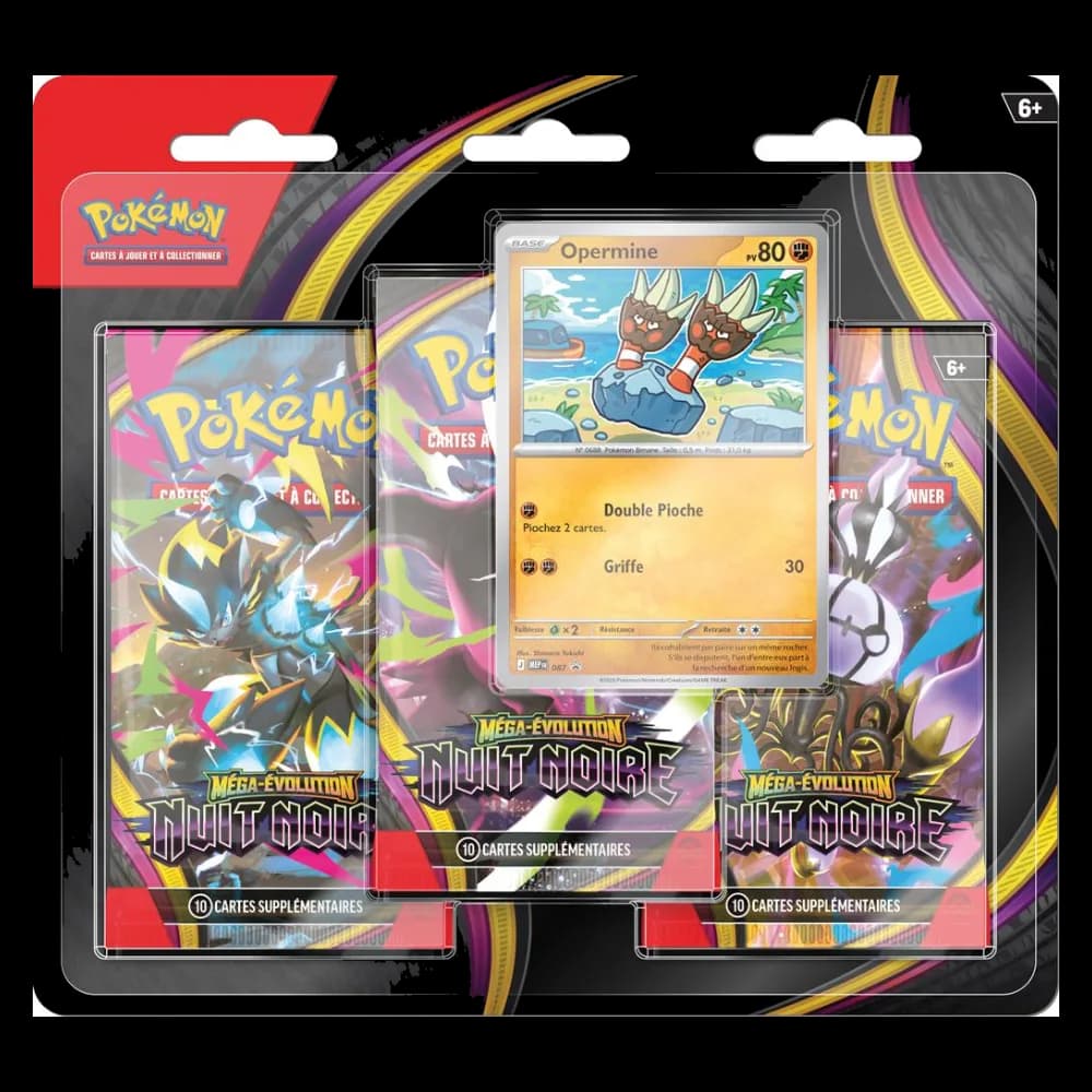 Tripack Pokémon ME05 Nuit Noire, 3 boosters et carte promo Opermine