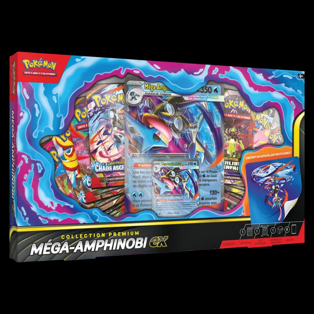 Coffret Collection Premium Pokémon Méga-Amphinobi-ex avec ses cartes promo